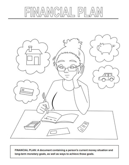 Printable Coloring Book: 100 Financial Literacy Words and Terms Every Child Should Know- 113 Pages