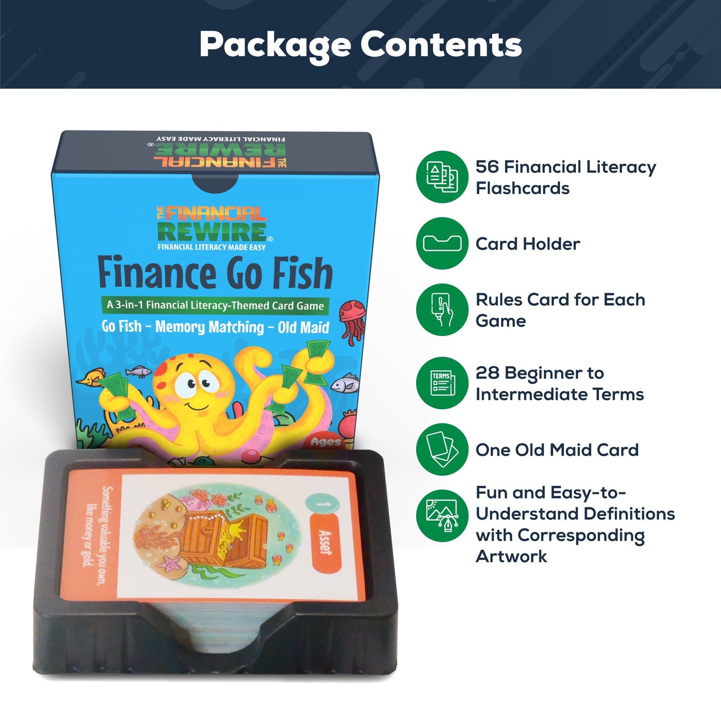 Finance Go Fish – 3-in-1 Financial Literacy Card Game for Kids –(Beginner - Intermediate Terms) Go Fish, Memory, and Old Maid – Includes Card Holder & Digital Coloring Book – Fun Educational Game for Ages 5+