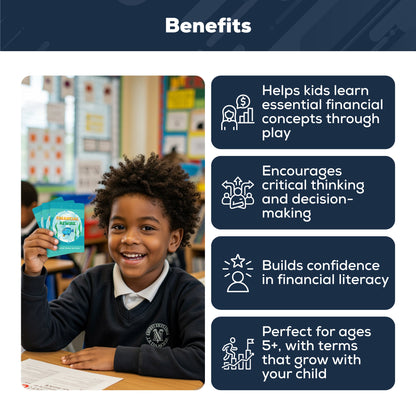 Finance Go Fish – 3-in-1 Financial Literacy Card Game for Kids –(Beginner - Intermediate Terms) Go Fish, Memory, and Old Maid – Includes Card Holder & Digital Coloring Book – Fun Educational Game for Ages 5+