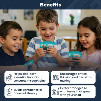 Finance Go Fish – 3-in-1 Financial Literacy Card Game for Kids –(Beginner - Intermediate Terms) Go Fish, Memory, and Old Maid – Includes Card Holder & Digital Coloring Book – Fun Educational Game for Ages 5+