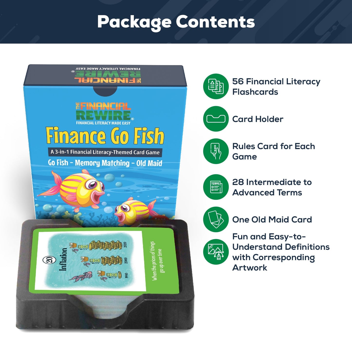 Finance Go Fish – 3-in-1 Financial Literacy Card Game for Kids –(Intermediate to Advanced Terms) Go Fish, Memory, and Old Maid – Includes Card Holder & Digital Coloring Book – Fun Educational Game for Ages 10+