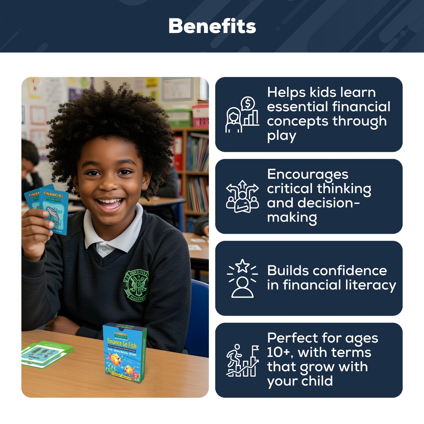 Finance Go Fish – 3-in-1 Financial Literacy Card Game for Kids –(Intermediate to Advanced Terms) Go Fish, Memory, and Old Maid – Includes Card Holder & Digital Coloring Book – Fun Educational Game for Ages 10+