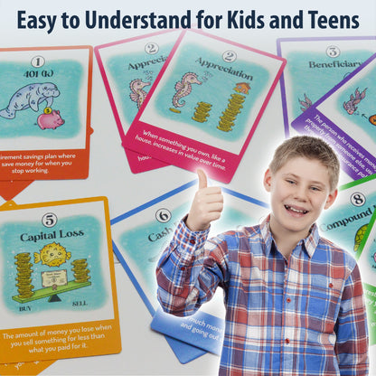 Finance Go Fish Combo Set – 3-in-1 Financial Literacy Card Game for Kids – (Beginner to Intermediate and Intermediate to Advanced Terms) Go Fish, Memory, and Old Maid – Includes Card Holder & Digital Coloring Book – Fun Educational Game for Ages 5+ & 10+