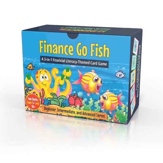 Finance Go Fish Combo Set – 3-in-1 Financial Literacy Card Game for Kids – (Beginner to Intermediate and Intermediate to Advanced Terms) Go Fish, Memory, and Old Maid – Includes Card Holder & Digital Coloring Book – Fun Educational Game for Ages 5+ & 10+