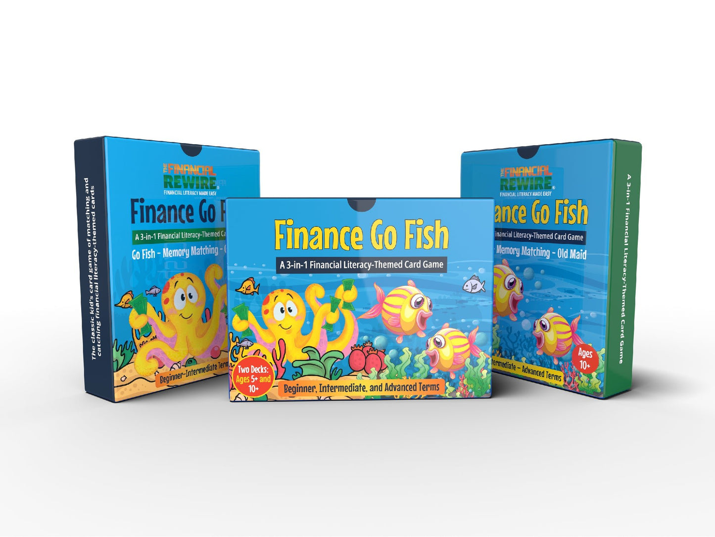 Finance Go Fish Combo Set – 3-in-1 Financial Literacy Card Game for Kids – (Beginner to Intermediate and Intermediate to Advanced Terms) Go Fish, Memory, and Old Maid – Includes Card Holder & Digital Coloring Book – Fun Educational Game for Ages 5+ & 10+