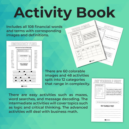 Printable Activity Book: 100 Financial Literacy Words and Terms Every Child Should Know - 113 Pages