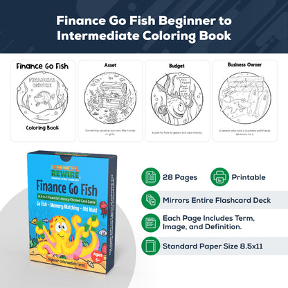 Printable Coloring Book: Finance Go Fish - Beginner to Intermediate 28 Pages