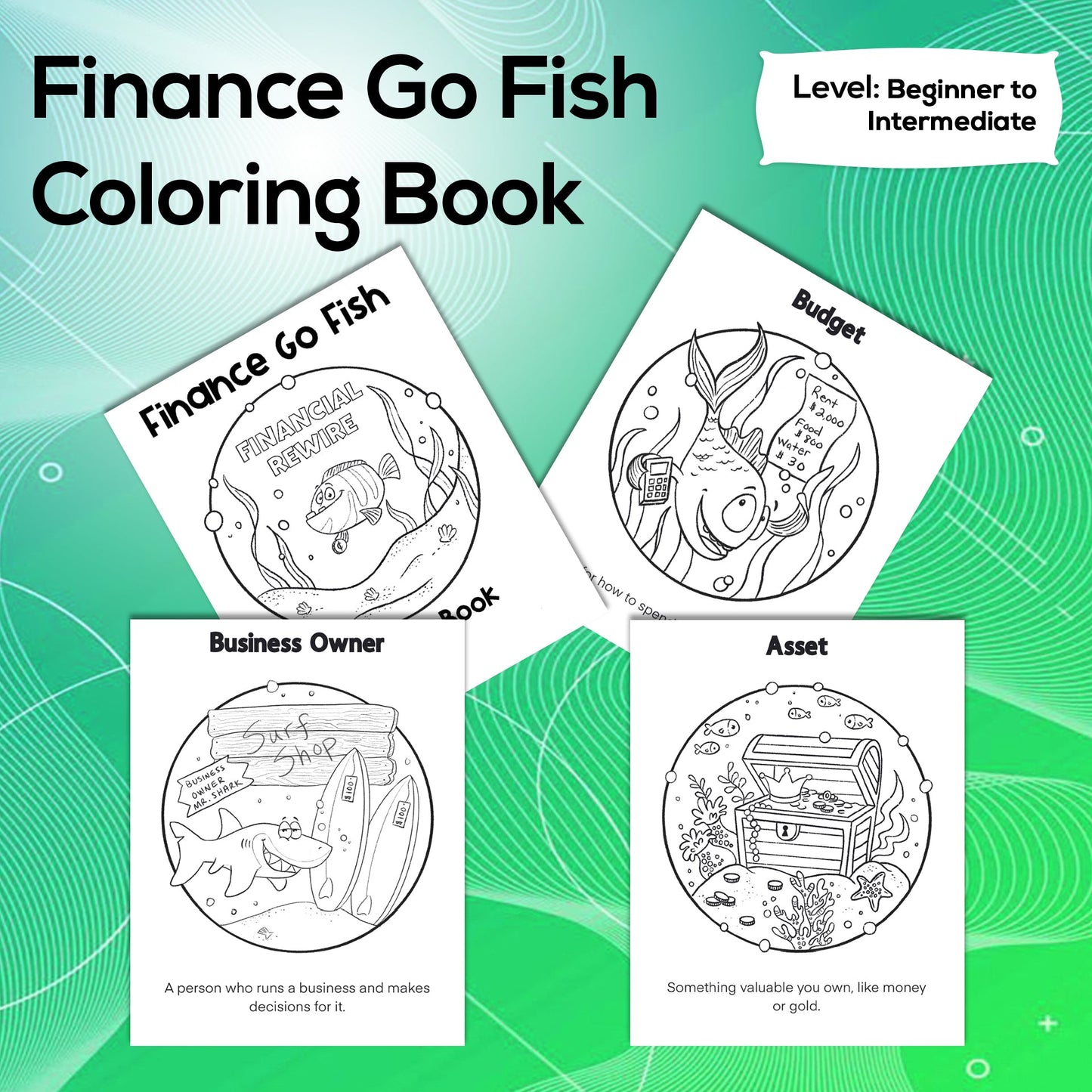 Printable Coloring Book: Finance Go Fish - Beginner to Intermediate 28 Pages
