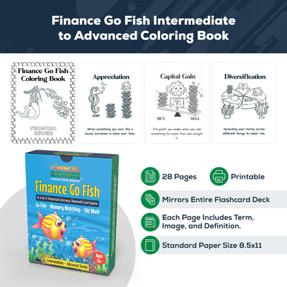 Printable Coloring Book: Finance Go Fish - Intermediate to Advanced 28 Pages