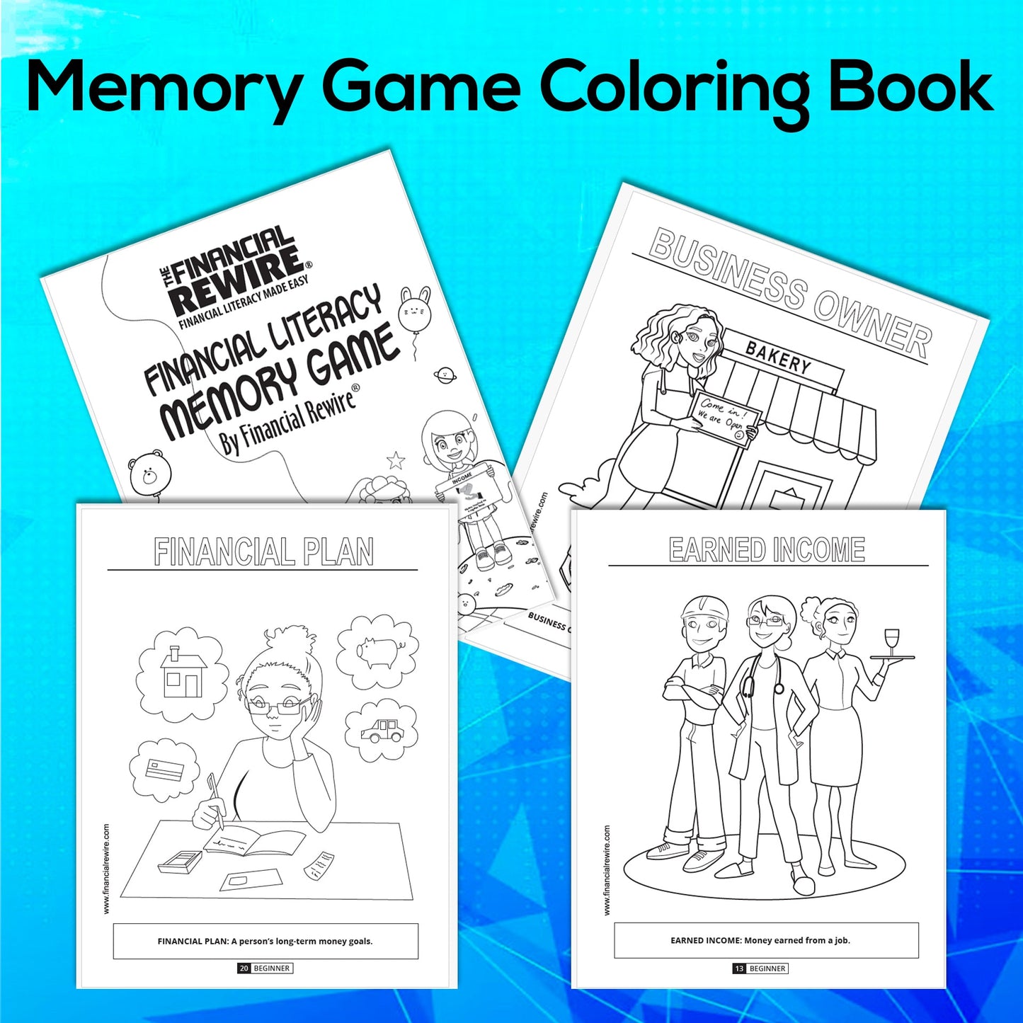 Printable Coloring Book: Financial Literacy Memory Game 36 Pages